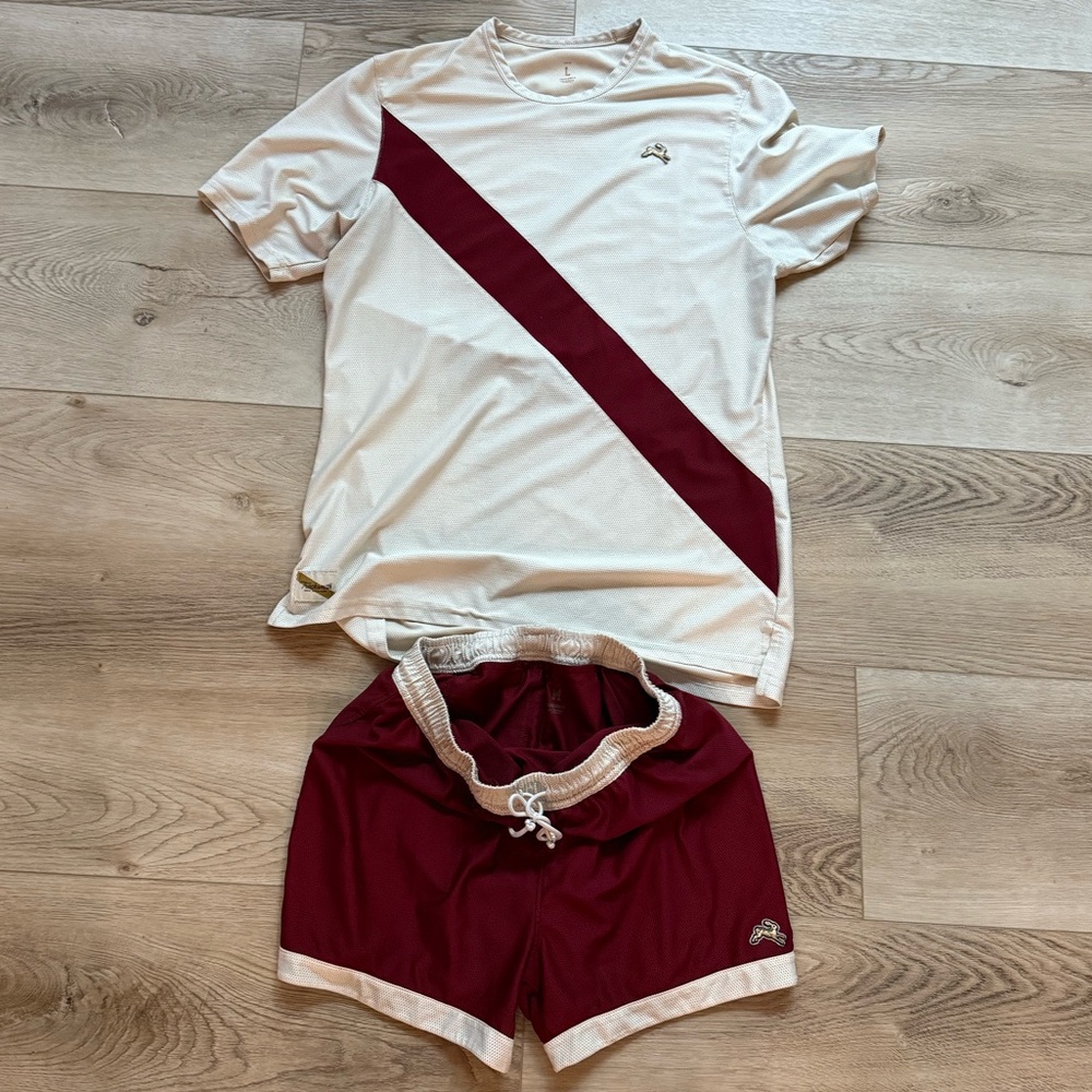 Tracksmith Men’s Red & White Running Kit - Large Top and Medium Shorts